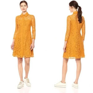 Nanette Lepore Mustard Yellow Romantic Button Down Lace Dress